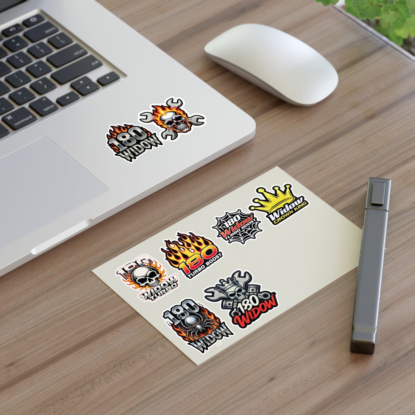 Racing Skull & Flames Sticker Sheet – 180 Turbo Widow Spider Decals