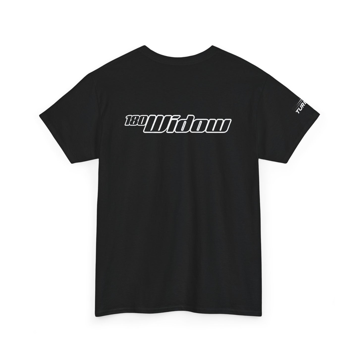 Black "180 Widow" Spider Graphic Tee - Red Spiderfront Back Logo