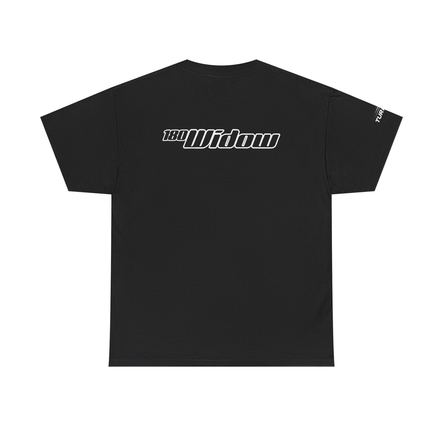 Black "180 Widow" Spider Graphic Tee - Red Spiderfront Back Logo