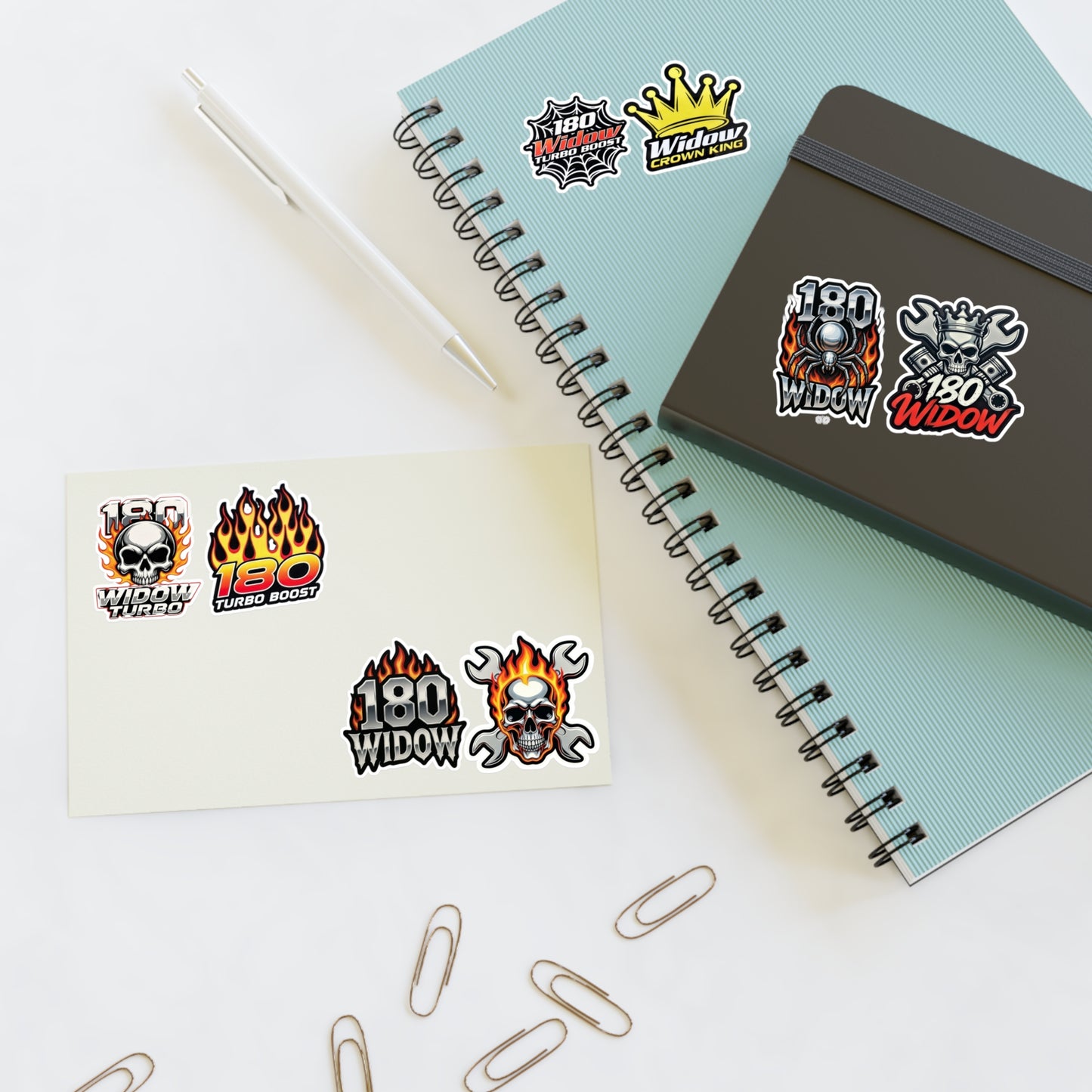 Racing Skull & Flames Sticker Sheet – 180 Turbo Widow Spider Decals