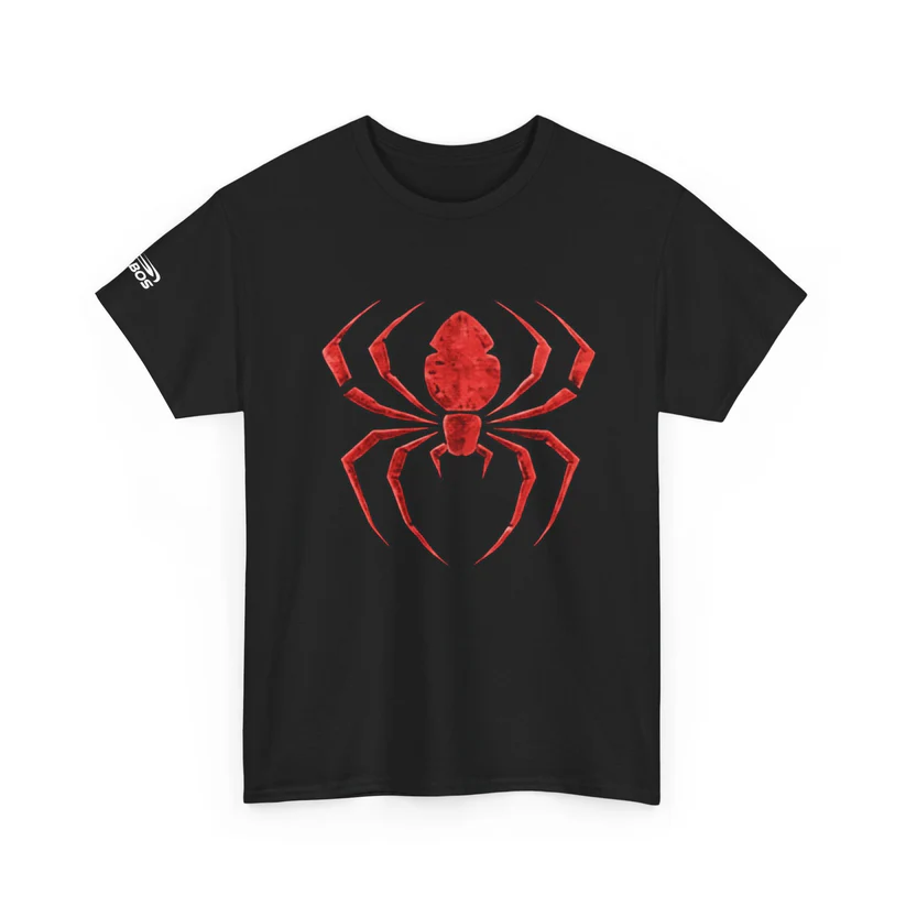 Black "180 Widow" Spider Graphic Tee - Red Spiderfront Back Logo