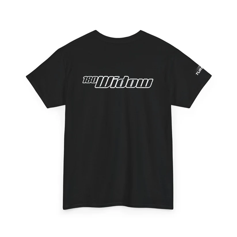 Black "180 Widow" Spider Graphic Tee - Red Spiderfront Back Logo - Image 2