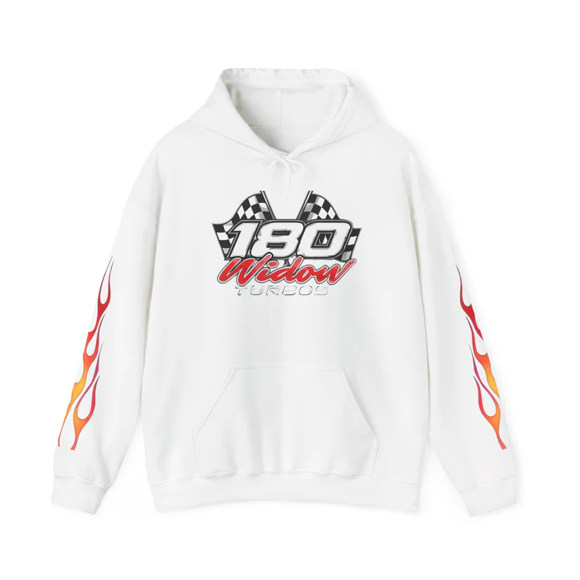 Racing 180 Widow Hoodie — Flame Sleeve Motorsport Pullover - Image 17